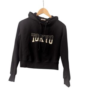 Woman's Garage Black Tokyo Graphic Cropped Pullover Hoodie - Size Medium